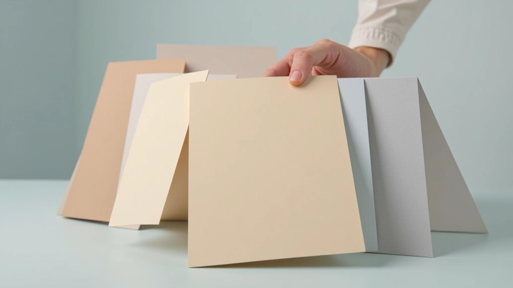 Close-up of various cardstock samples in different thicknesses and finishes arranged side by side
