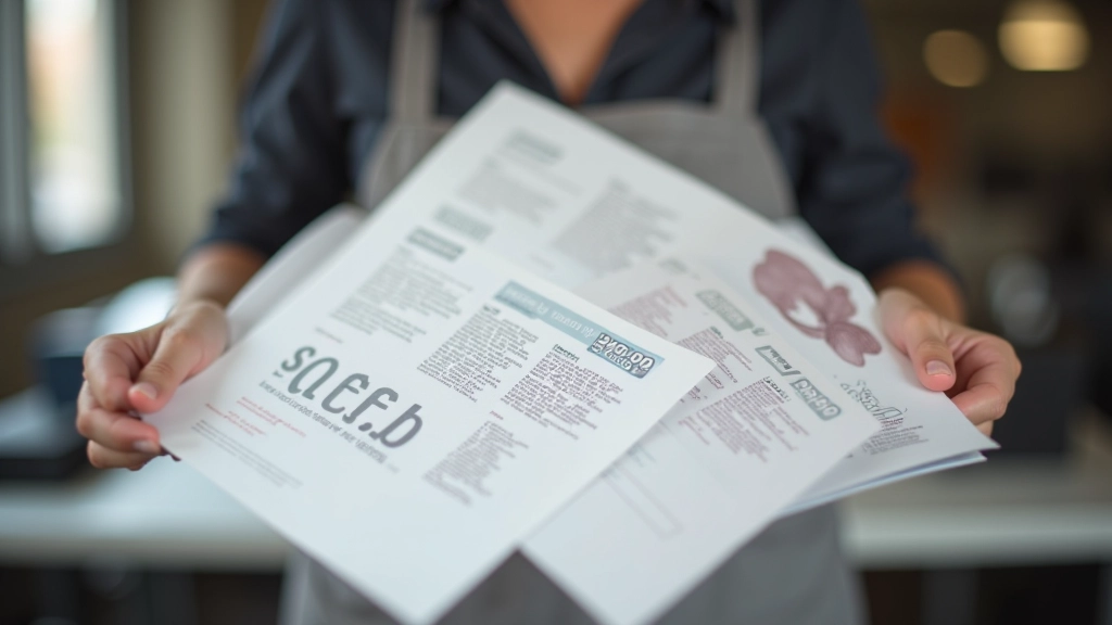 Different printed material samples displayed with cost comparison labels showing value for money